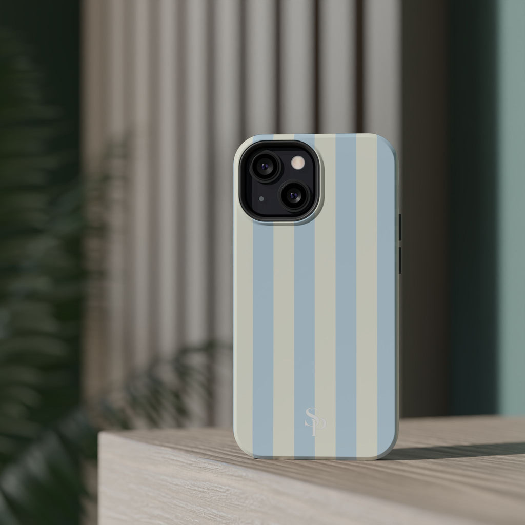 Pastel Blue & Cream Stripe Magnetic Impact-Resistant Phone Case