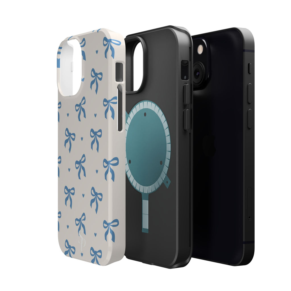 Blue Bow with Small Blue Hearts Magnetic Tough Case