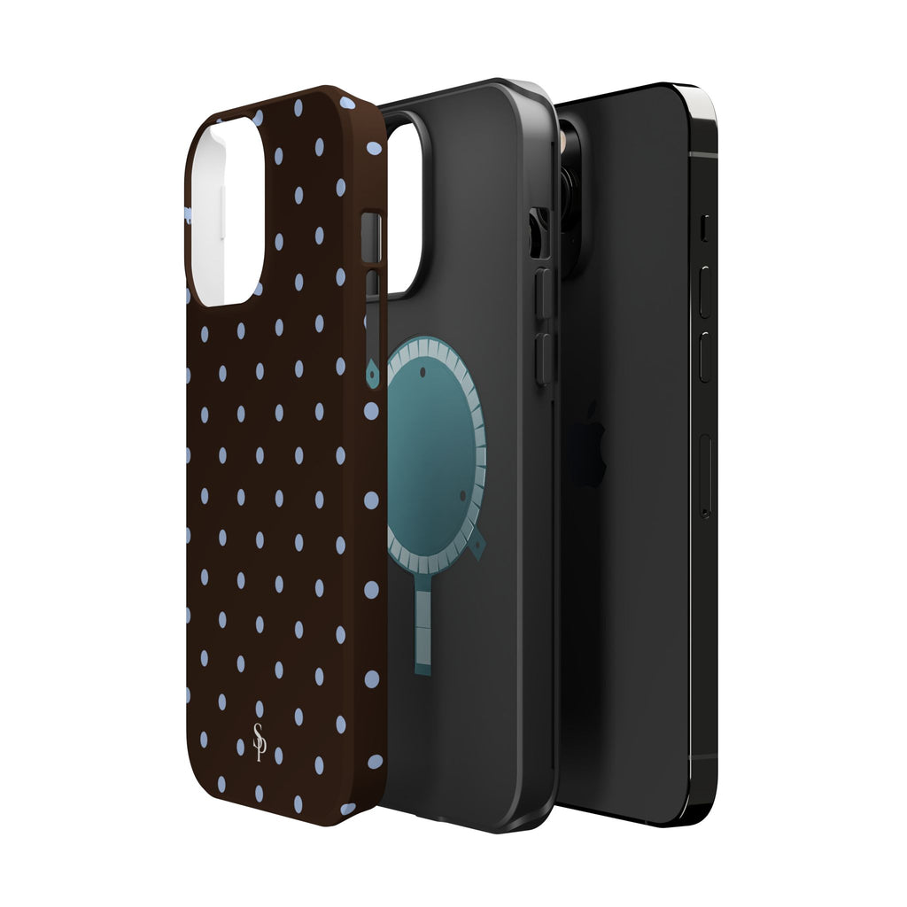 Brown & Light Blue Polka Dot Magnetic Phone Case